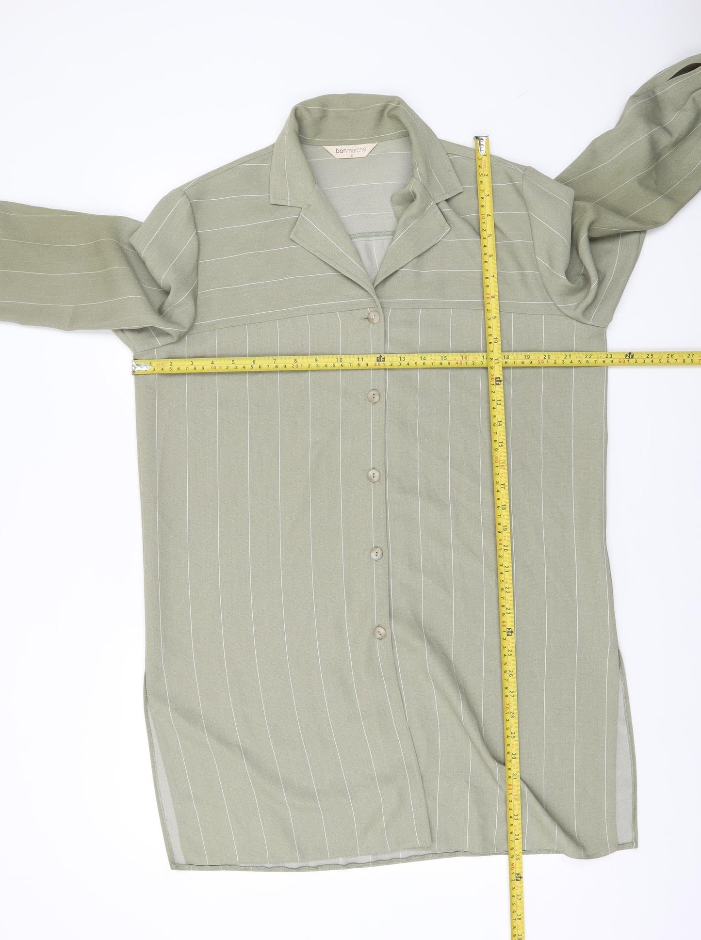 Bonmarché Women’s Green Striped Button-Up Tunic Shirt Size 16