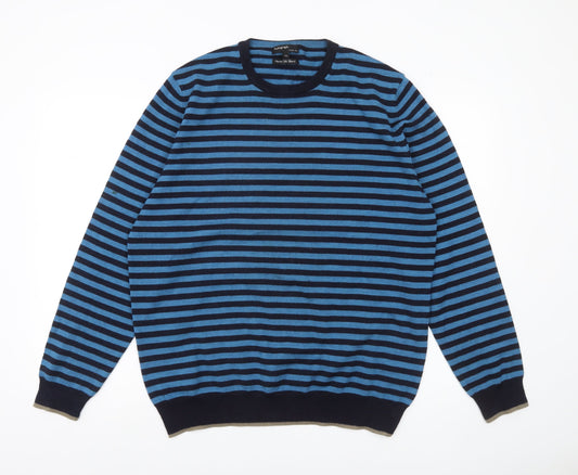 Marks and Spencer Men’s Blue Striped Slim Fit 2XL Merino Wool Silk Jumper