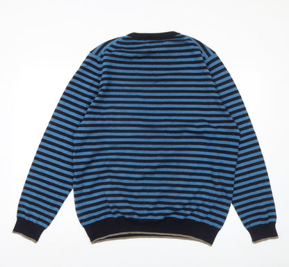 Marks and Spencer Men’s Blue Striped Slim Fit 2XL Merino Wool Silk Jumper