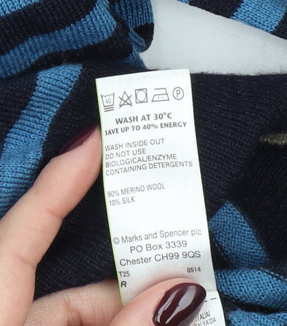 Marks and Spencer Men’s Blue Striped Slim Fit 2XL Merino Wool Silk Jumper