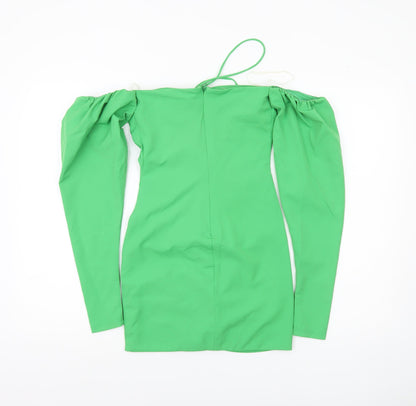 Mistress Rocks Women’s Green XS Bodycon Off Shoulder Ruched Dress