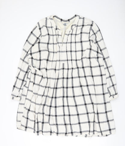 Old Navy Womens White Check 2XL Shift Dress Long Sleeve V-Neck