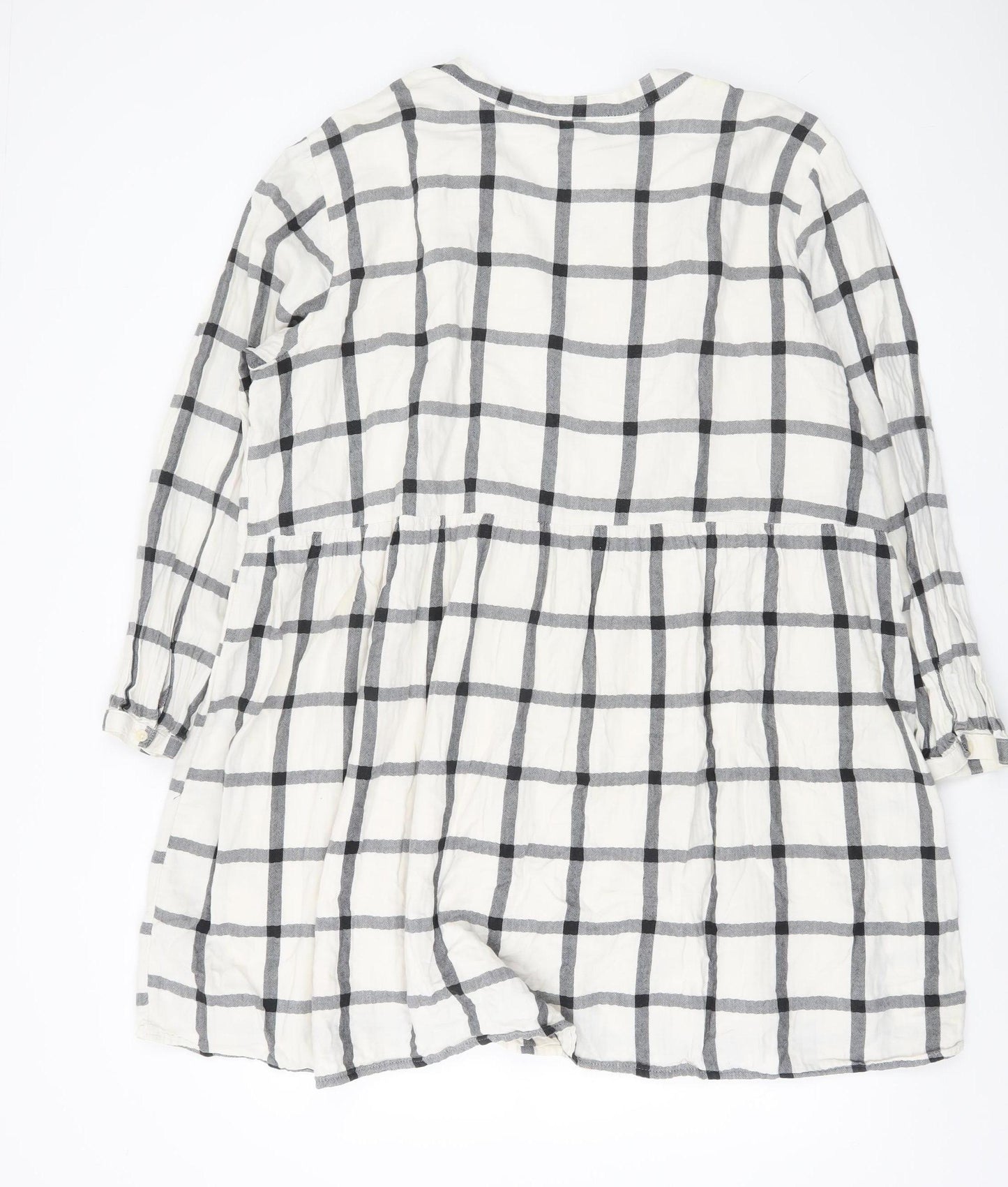 Old Navy Womens White Check 2XL Shift Dress Long Sleeve V-Neck