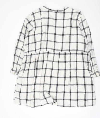 Old Navy Womens White Check 2XL Shift Dress Long Sleeve V-Neck