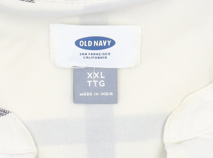 Old Navy Womens White Check 2XL Shift Dress Long Sleeve V-Neck