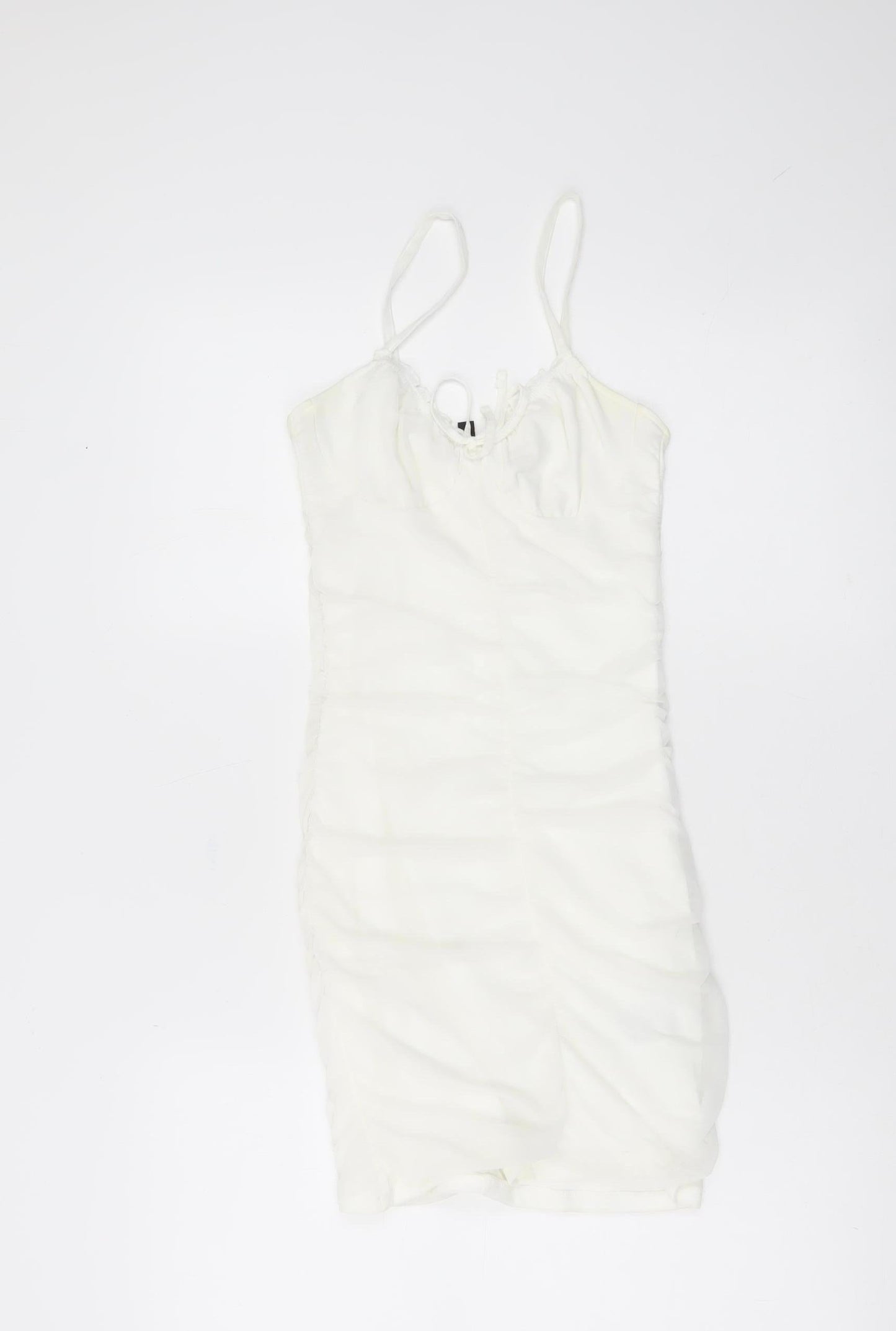 H&M Divided Women’s White XS Bodycon Mini Dress Ruched Scoop Neck