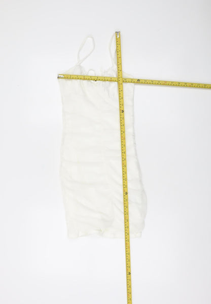 H&M Divided Women’s White XS Bodycon Mini Dress Ruched Scoop Neck