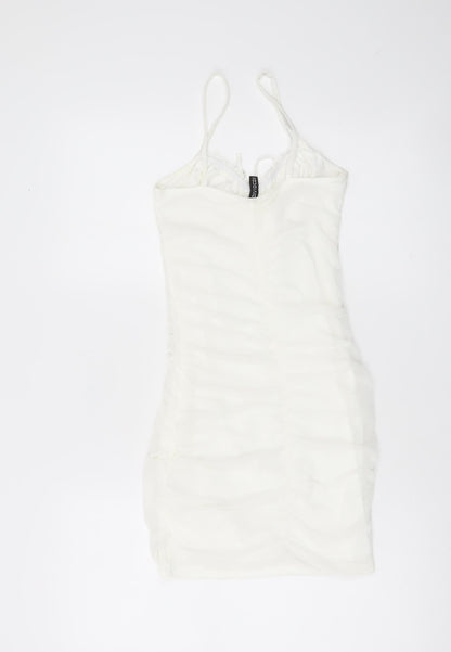 H&M Divided Women’s White XS Bodycon Mini Dress Ruched Scoop Neck