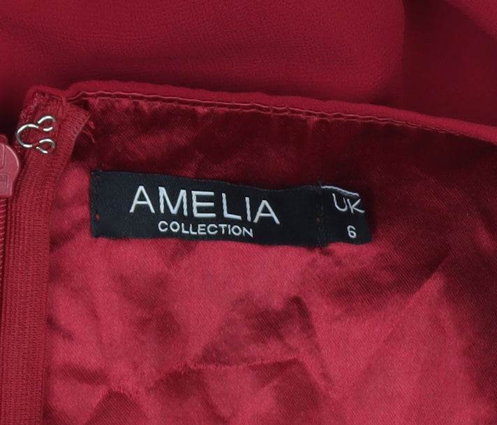 Amelia Collection Women Red Size 6 A-Line Sleeveless Knee Dress