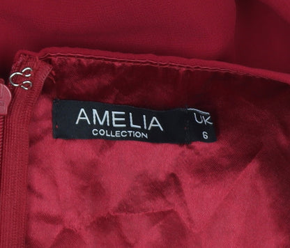 Amelia Collection Women Red Size 6 A-Line Sleeveless Knee Dress