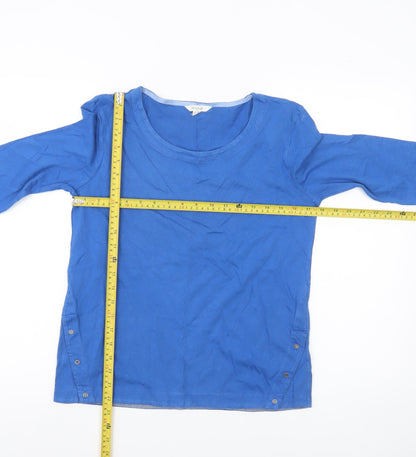 White Stuff Women’s Blue Cotton 3/4 Sleeve Scoop Neck T-Shirt UK 8