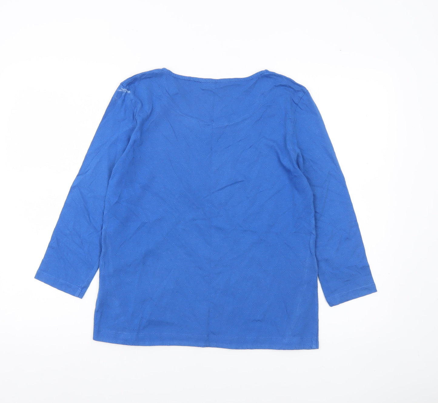 White Stuff Women’s Blue Cotton 3/4 Sleeve Scoop Neck T-Shirt UK 8