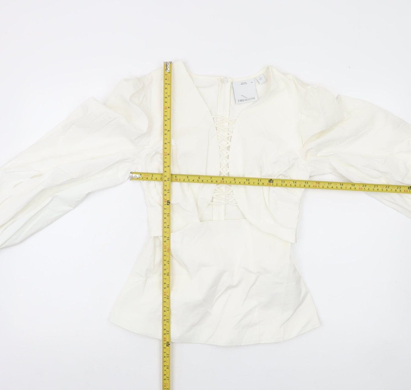 C/MEO Collective Women White Size 10 Puff Sleeve V-Neck Blouse