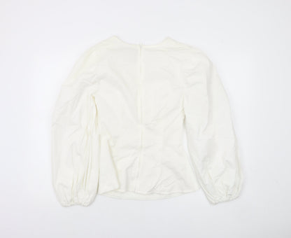 C/MEO Collective Women White Size 10 Puff Sleeve V-Neck Blouse
