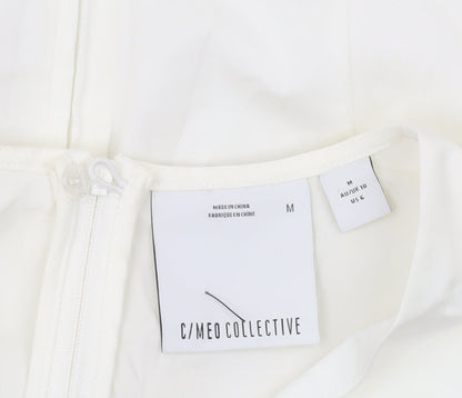 C/MEO Collective Women White Size 10 Puff Sleeve V-Neck Blouse