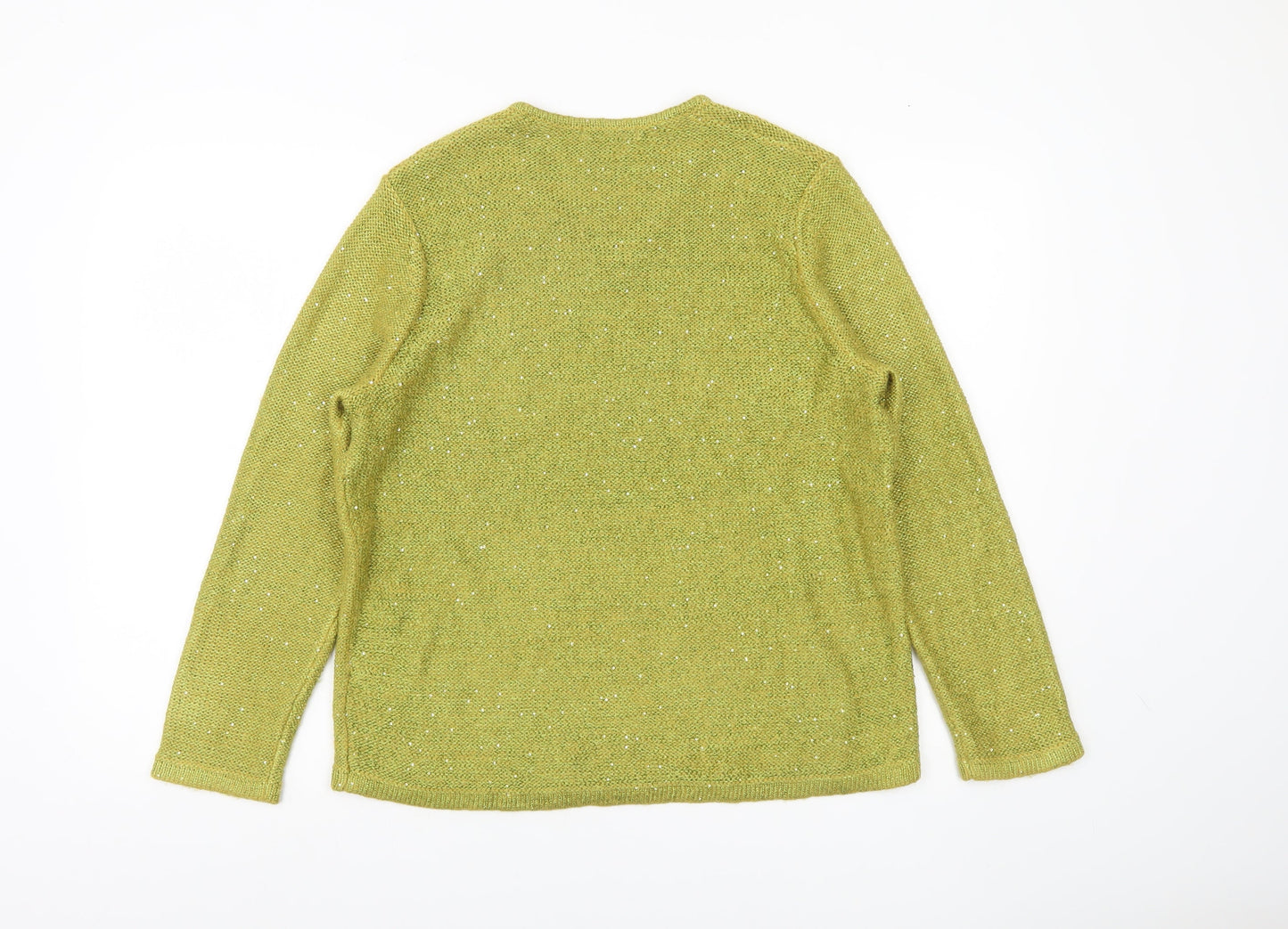 Marks and Spencer Womens Green Sequin V-Neck Jumper Size 14