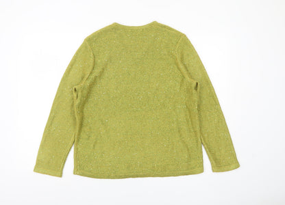 Marks and Spencer Womens Green Sequin V-Neck Jumper Size 14