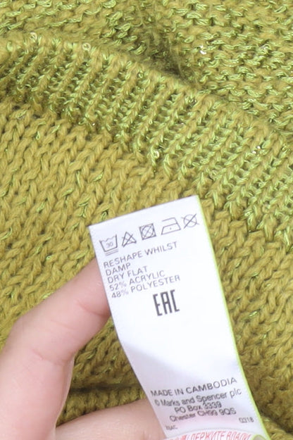 Marks and Spencer Womens Green Sequin V-Neck Jumper Size 14