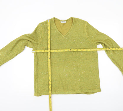 Marks and Spencer Womens Green Sequin V-Neck Jumper Size 14