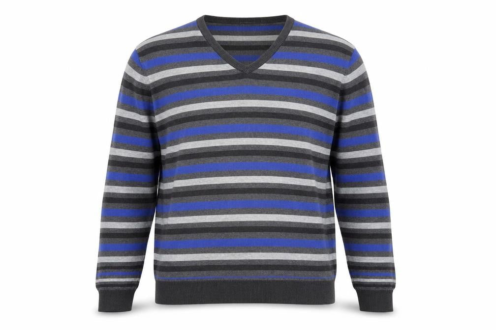 Jaeger Mens Multicoloured Striped Cotton V-Neck Jumper L
