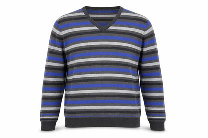 Jaeger Mens Multicoloured Striped Cotton V-Neck Jumper L