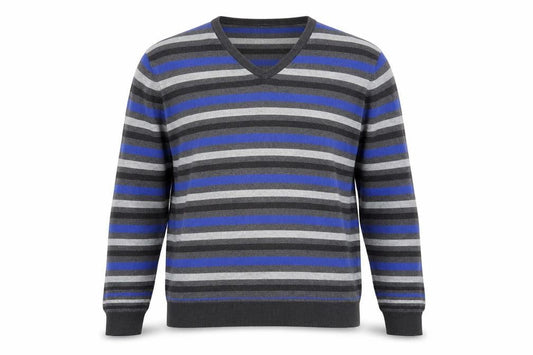 Jaeger Mens Multicoloured Striped Cotton V-Neck Jumper L