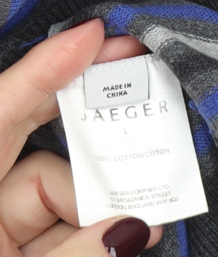 Jaeger Mens Multicoloured Striped Cotton V-Neck Jumper L