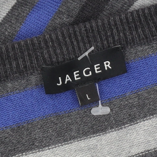 Jaeger Mens Multicoloured Striped Cotton V-Neck Jumper L