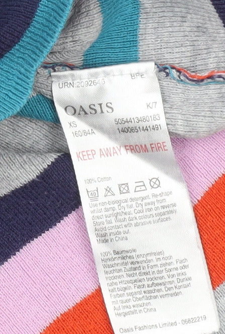 Oasis Women’s Multicoloured Striped Crew Neck Cotton Jumper XS