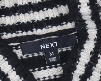 Next Womens Black Beige Striped V-Neck Pullover Jumper Size M