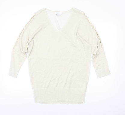 Together Womens Beige V-Neck Jumper Size 14 3/4 Sleeve Knit