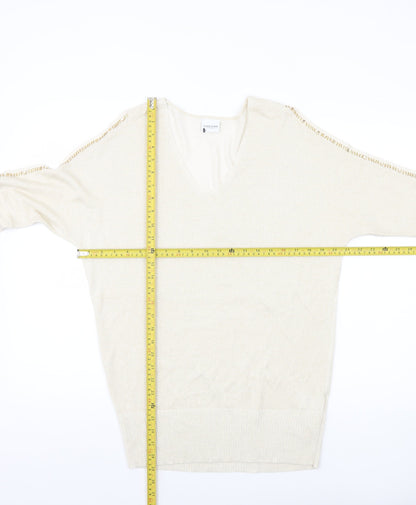 Together Womens Beige V-Neck Jumper Size 14 3/4 Sleeve Knit