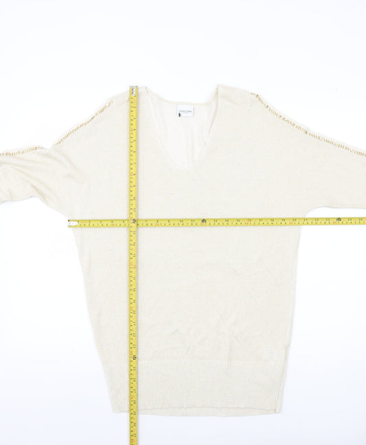 Together Womens Beige V-Neck Jumper Size 14 3/4 Sleeve Knit