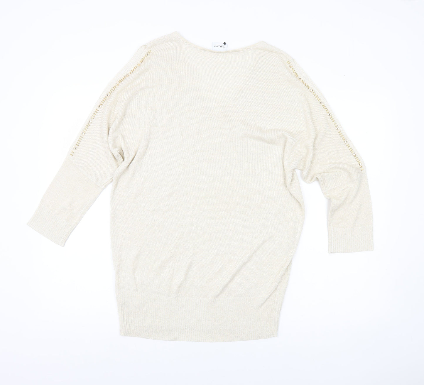 Together Womens Beige V-Neck Jumper Size 14 3/4 Sleeve Knit