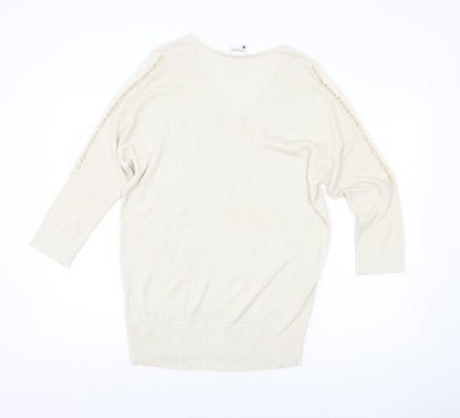 Together Womens Beige V-Neck Jumper Size 14 3/4 Sleeve Knit