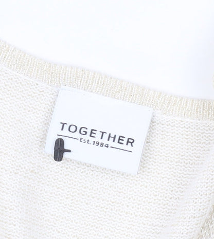 Together Womens Beige V-Neck Jumper Size 14 3/4 Sleeve Knit