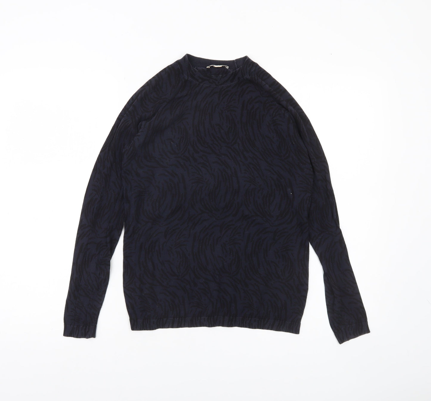Whistles Womens Black Animal Print Jumper Size 8 Cotton Crew Neck