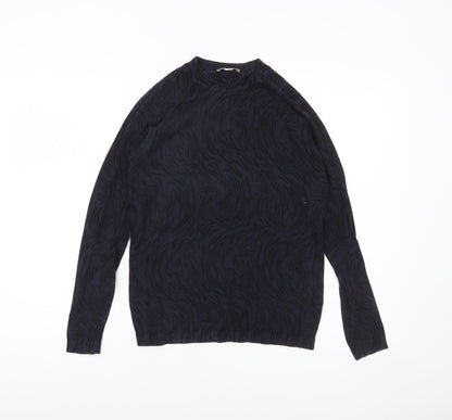 Whistles Womens Black Animal Print Jumper Size 8 Cotton Crew Neck