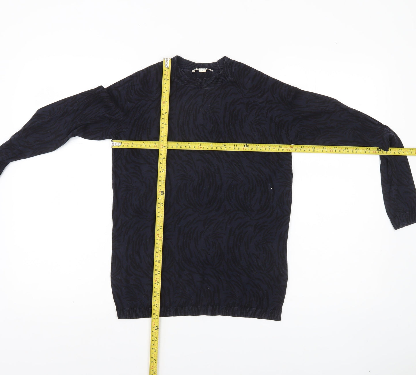 Whistles Womens Black Animal Print Jumper Size 8 Cotton Crew Neck