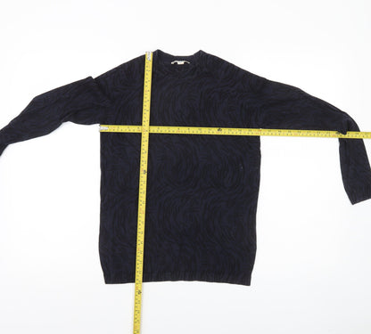 Whistles Womens Black Animal Print Jumper Size 8 Cotton Crew Neck
