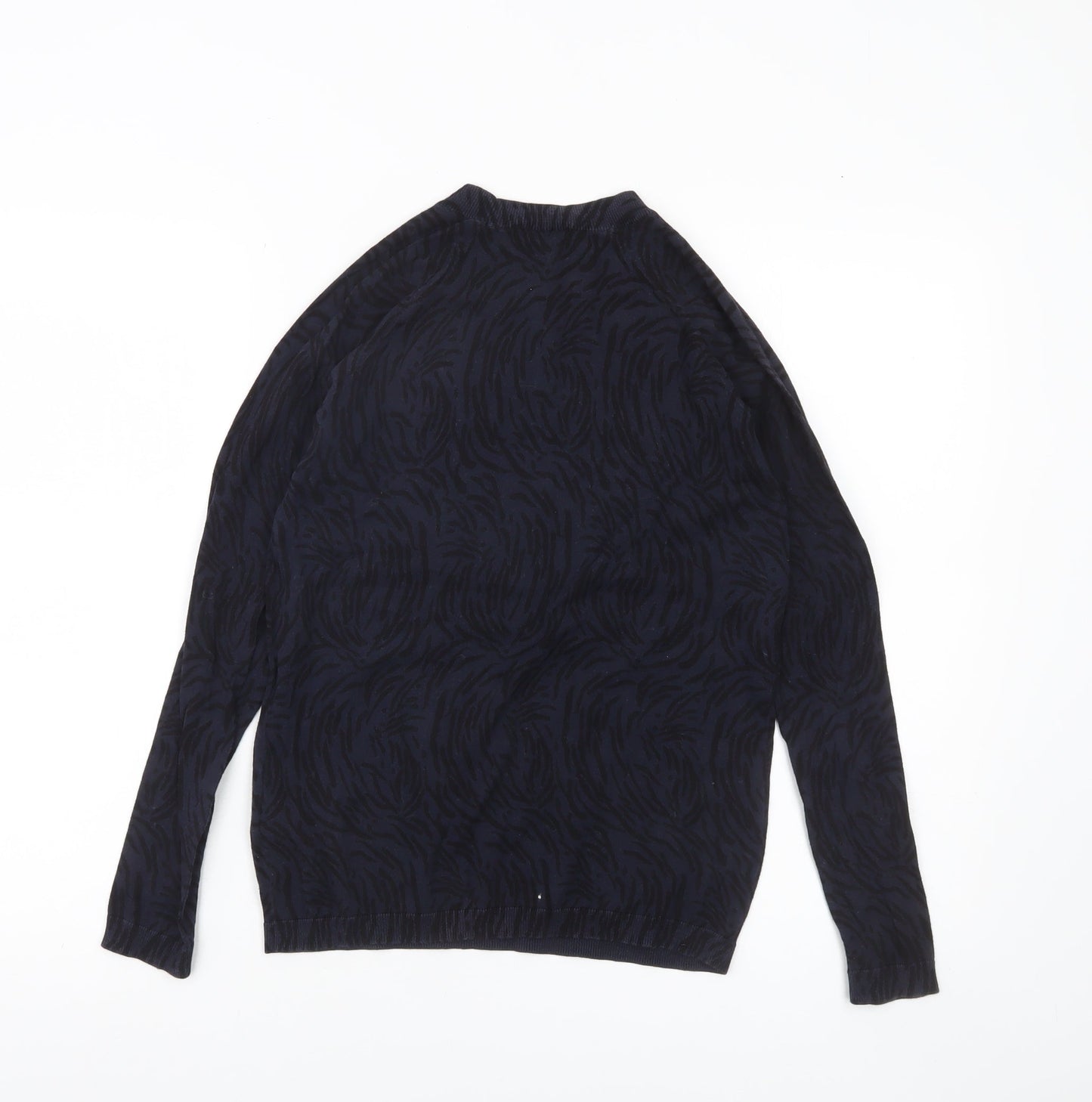 Whistles Womens Black Animal Print Jumper Size 8 Cotton Crew Neck