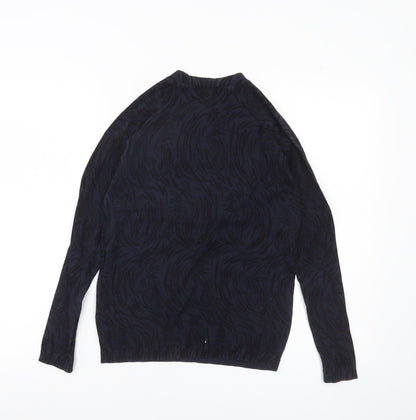 Whistles Womens Black Animal Print Jumper Size 8 Cotton Crew Neck