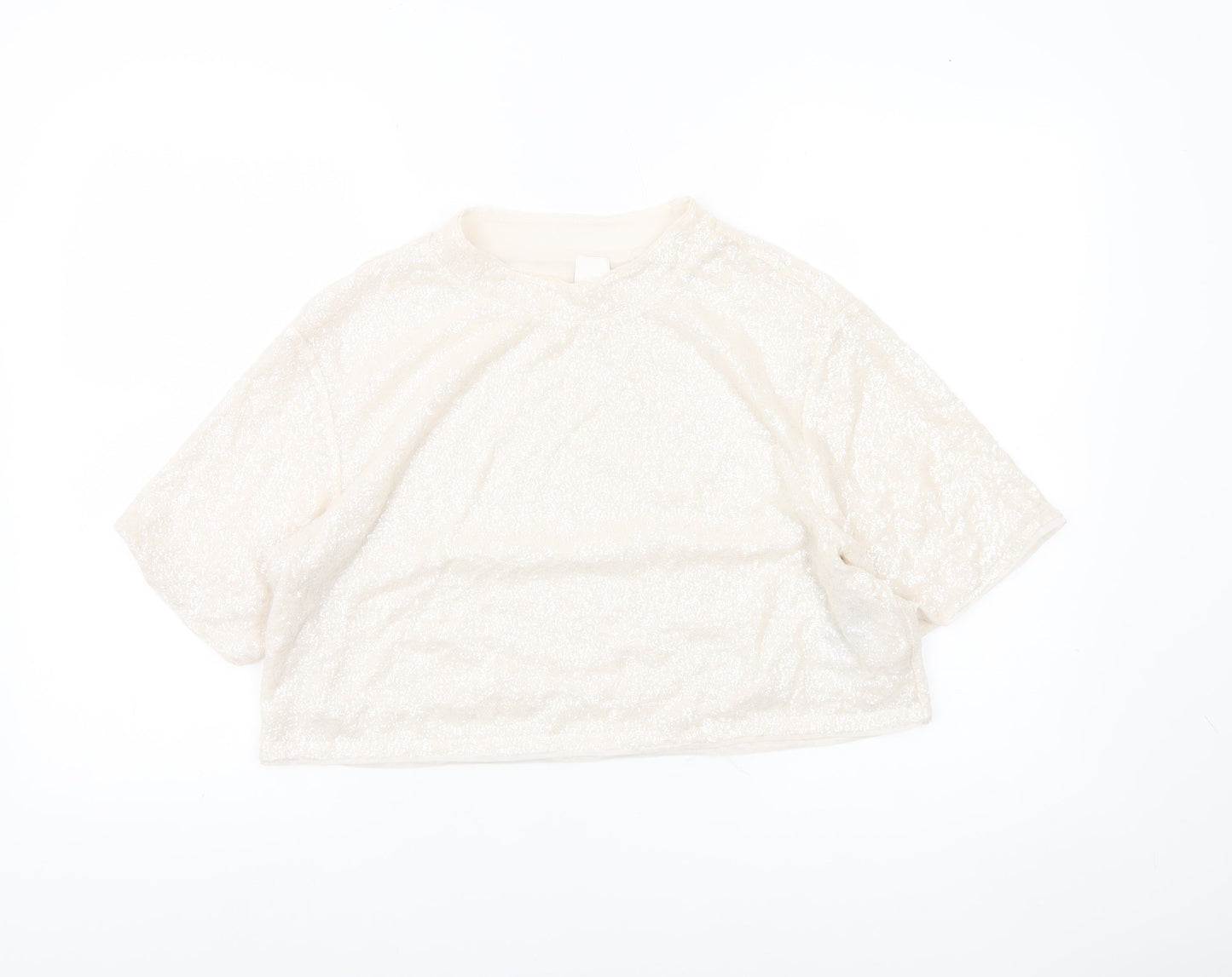 H&M Women Ivory Sequin Cropped T-Shirt Size 14 Party Top