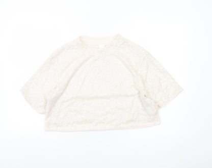 H&M Women Ivory Sequin Cropped T-Shirt Size 14 Party Top