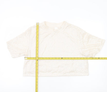H&M Women Ivory Sequin Cropped T-Shirt Size 14 Party Top