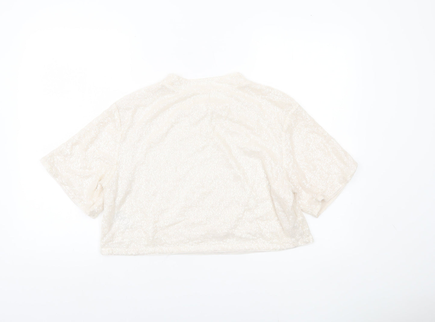 H&M Women Ivory Sequin Cropped T-Shirt Size 14 Party Top