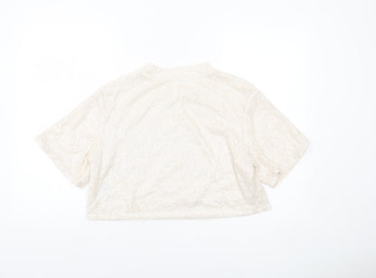 H&M Women Ivory Sequin Cropped T-Shirt Size 14 Party Top