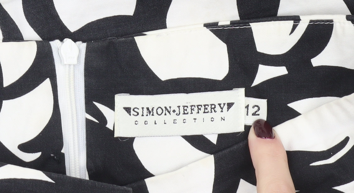 Simon Jeffery Women Black White Geometric Pencil Skirt Size 12
