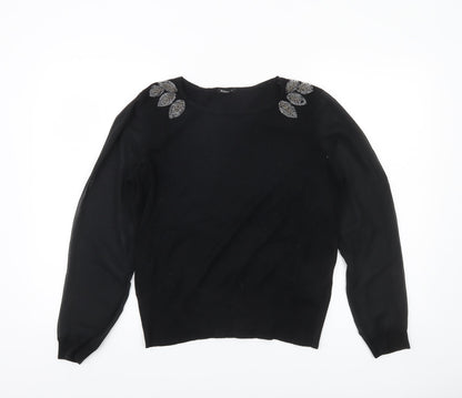 Roman Women’s Black Beaded Pullover Jumper Size 16 Long Sleeve