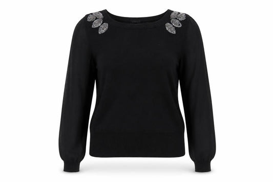 Roman Women’s Black Beaded Pullover Jumper Size 16 Long Sleeve